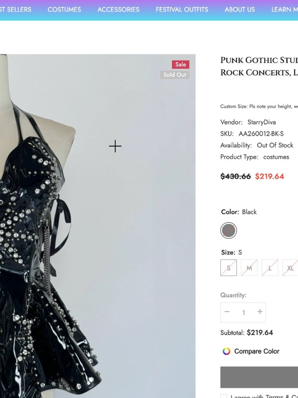 StarryDiva Punk Gothic Studded Vinyl Corset Top / Dress Rave Burning Man XS - Picture 6 of 6